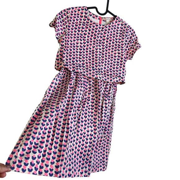 2/$15 Crewcuts girls 12 short dress blue pink hearts elastic waist back zipper - Picture 3 of 9